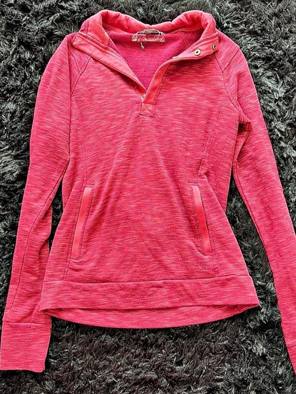 Avalanche Heathered Snap-Button Fleece Pullover with Pockets Pink Small